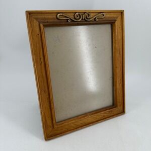 Vintage Oak Finish Wood Picture Frame Gold Scroll Accent Tabletop 8x10 Display